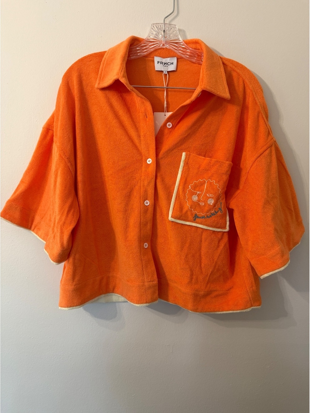 FRNCH Paris orange terry cloth boxy button up - M
